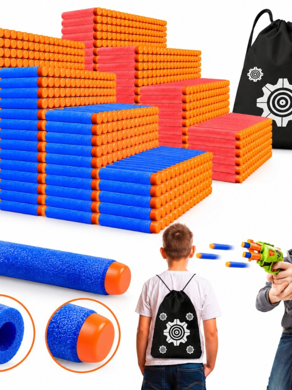 1,000 Nerf Compatible Foam Darts – 500 Blue + 500 Red – NEW in Box